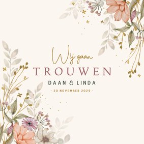 Trouwkaart bloemen in herfsttinten 