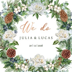 Trouwkaart botanische krans winter