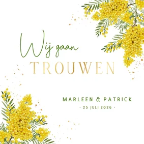 Trouwkaart botanische mimosabloemen