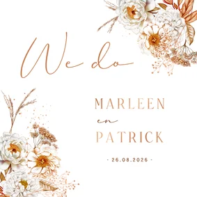 Trouwkaart botanische rozen in herfstkleuren