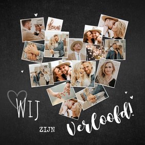 Trouwkaart collage hart krijt hip met veel foto's