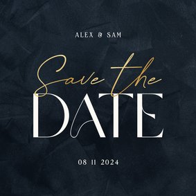  Trouwkaart donkerblauw save the date met goud stijlvol