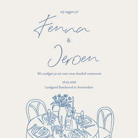 Trouwkaart doodle tekening gedekte tafel diner