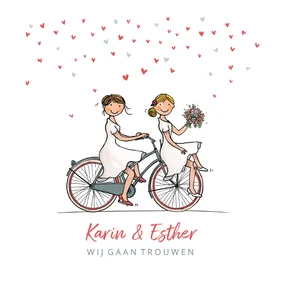 Trouwkaart fiets bruiden