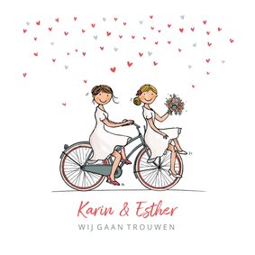 Trouwkaart fiets bruiden