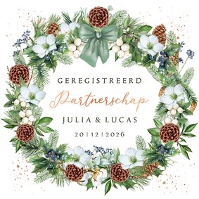 Trouwkaart Geregistreerd partnerschap krans witte rozen 