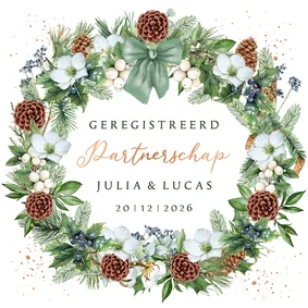 Trouwkaart Geregistreerd partnerschap krans witte rozen 