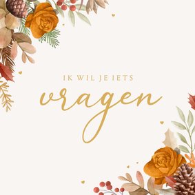 Trouwkaart getuige vragen bloemen herfst goud hartjes