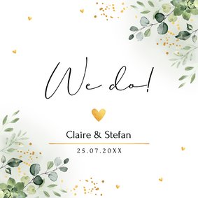 Trouwkaart groen botanisch groen blaadjes goudlook