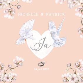Trouwkaart hart duifjes
