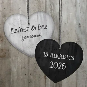 Trouwkaart Hartjes Hout
