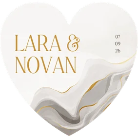 Trouwkaart in hartvorm stijlvol met marmereffect