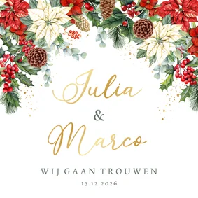 Trouwkaart kerstster met kersttakken