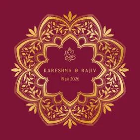Trouwkaart leafy mandala met goudfolie en Ganesha icoon