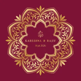 Trouwkaart leafy mandala met goudfolie en Ganesha icoon