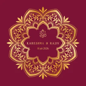 Trouwkaart leafy mandala met goudfolie en Ganesha icoon