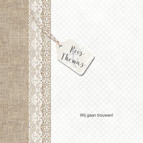Trouwkaart met linnen en kant