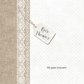 Trouwkaart met linnen en kant
