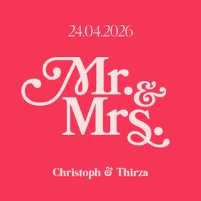 Trouwkaart Mr. & Mrs. retro font hip roze