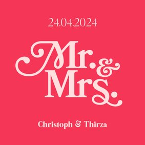 Trouwkaart Mr. & Mrs. retro font hip roze