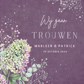 Trouwkaart pluimhortensia eucalyptus zilver