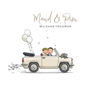 Trouwkaart retro cabrio