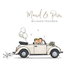 Trouwkaart retro cabrio
