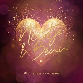 Trouwkaart romantisch hart goud donker stijlvol