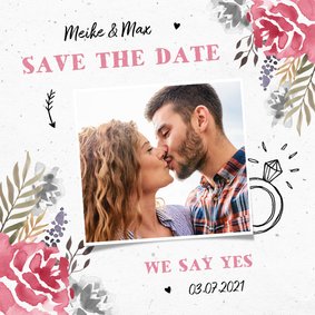 Trouwkaart save the date bohemian met waterverf bloemen