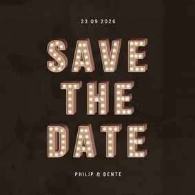 Trouwkaart save the date festival letters met licht 
