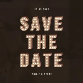 Trouwkaart save the date festival letters met licht