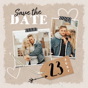 Trouwkaart save the date kraft label vintage