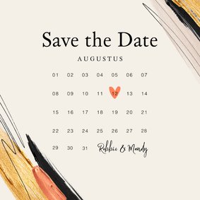 Trouwkaart save the date verf trend kalender hartje goud