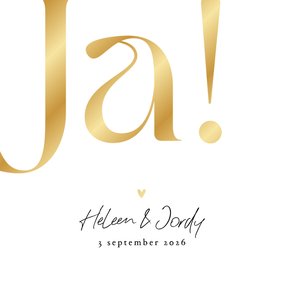 Trouwkaart simpel typografisch ja modern goud