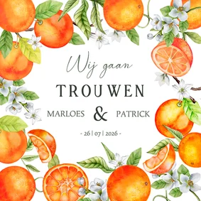 Trouwkaart sinaasappels bloesem