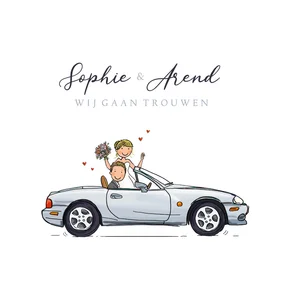 Trouwkaart sportwagen wit