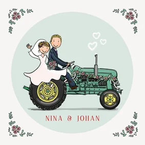 Trouwkaart tractor groen met geel