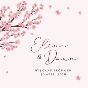 Trouwkaart uitnodiging bloesem bloemen lente bruiloft roze