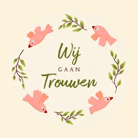 Trouwkaart uitnodiging vogels