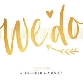 Trouwkaart we do goud met hartjes en pijltje