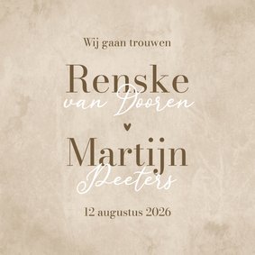 Trouwkaart zandkleurig natuurlijk stijlvol hartje
