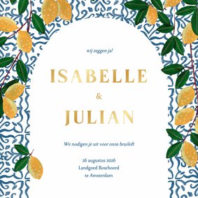 Trouwkaart zomer mediterraanse citroenen tegels illustratie