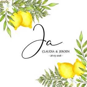 Trouwkaartje botanische citroenen met blad