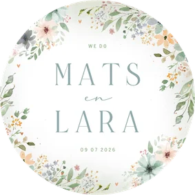 Trouwkaartje met kader van bloemen waterverf in cirkelvorm