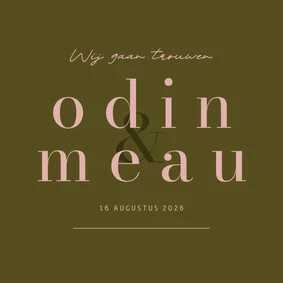 Trouwkaartje minimalistisch groen en roze wij gaan trouwen