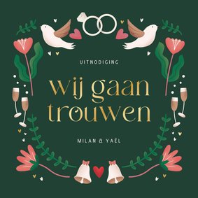 Trouwkaartje patroon folk illustratie wij gaan trouwen