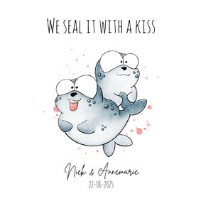 Trouwuitnodiging zeehondjes - We seal it with a kiss