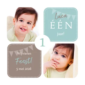 Uitnodiging 1 jaar jongen grafisch met foto's