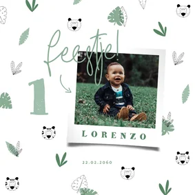 Uitnodiging 1 jaar jungle patroontje met foto