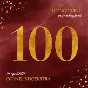 Uitnodiging 100 jaar gouden spetters op waterverf